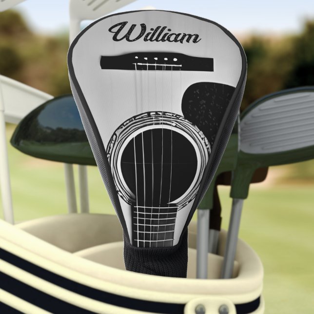 Grey Acoustic Guitar Woodgrain Guitarist Name Text Golf Head Cover (grey acoustic guitar golf head cover)