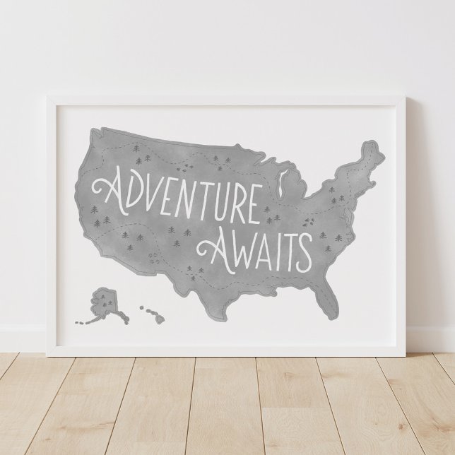 Grey Adventure Awaits US Map Kids Room Decor (Creator Uploaded)