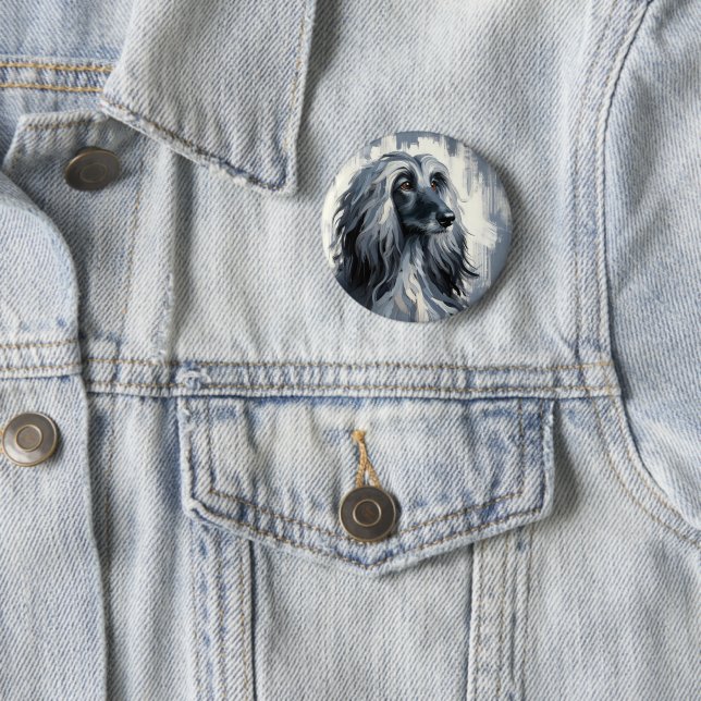Grey Afghan Hound Portrait 6 Cm Round Badge (In Situ)