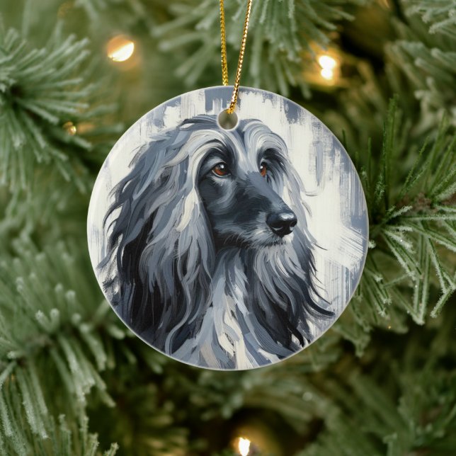 Grey Afghan Hound Portrait Ceramic Tree Decoration (Tree)