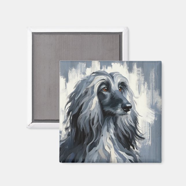 Grey Afghan Hound Portrait Magnet (Front/Back)