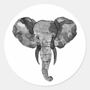 Grey African Elephant Head Classic Round Sticker