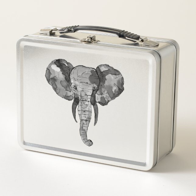 Grey African Elephant Metal Lunch Box (Front)