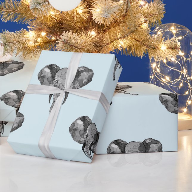 Grey African Elephant Pattern Wrapping Paper (Holidays)