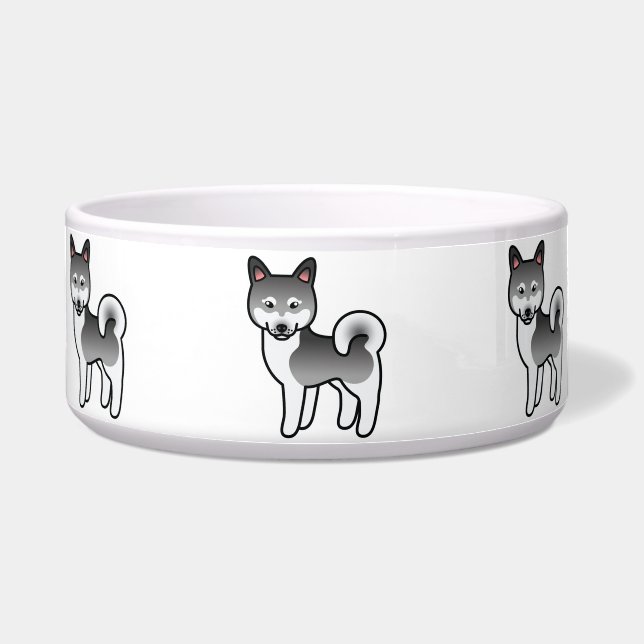 Grey Alaskan Klee Kai Dog Cartoon Illustration (Front)