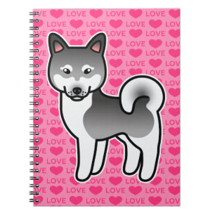 Grey Alaskan Klee Kai Dog Love Illustration Pink Spiral Notebook