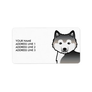 Grey Alaskan Malamute Cartoon Dog & Custom Text Label