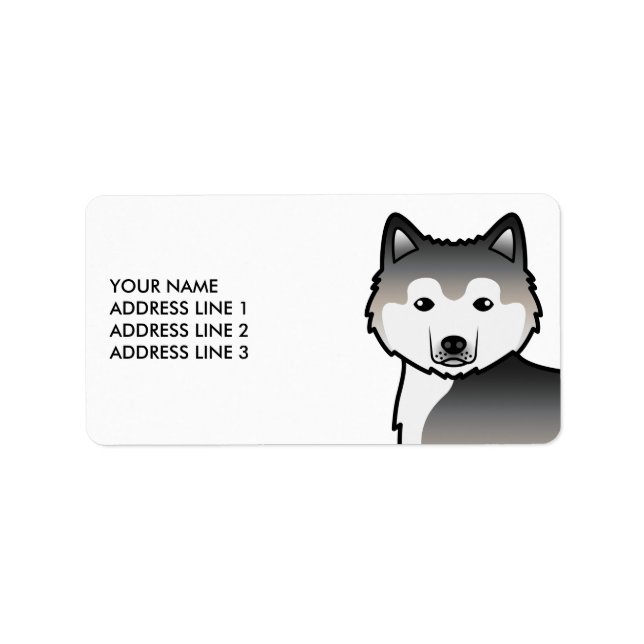 Grey Alaskan Malamute Cartoon Dog & Custom Text Label (Front)