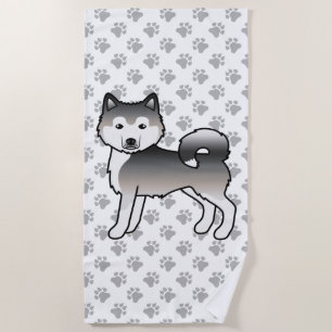 Grey Alaskan Malamute Cute Cartoon Dog Beach Towel