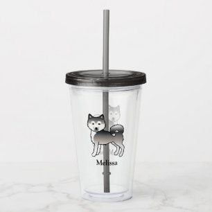 Grey Alaskan Malamute Cute Cartoon Dog & Name Acrylic Tumbler
