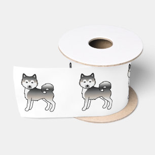 Grey Alaskan Malamute Cute Cartoon Dog Satin Ribbon