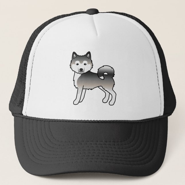 Grey Alaskan Malamute Cute Cartoon Dog Trucker Hat (Front)