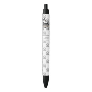 Grey Alaskan Malamute Cute Cartoon Dog & Your Name Black Ink Pen