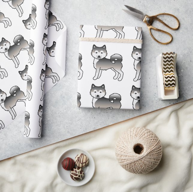 Grey Alaskan Malamute Cute Dog Pattern Wrapping Paper (Crafts)