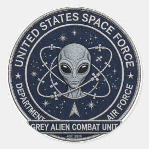Grey Alien Combat Unit Classic Round Sticker