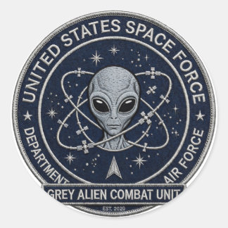 Grey Alien Combat Unit Classic Round Sticker