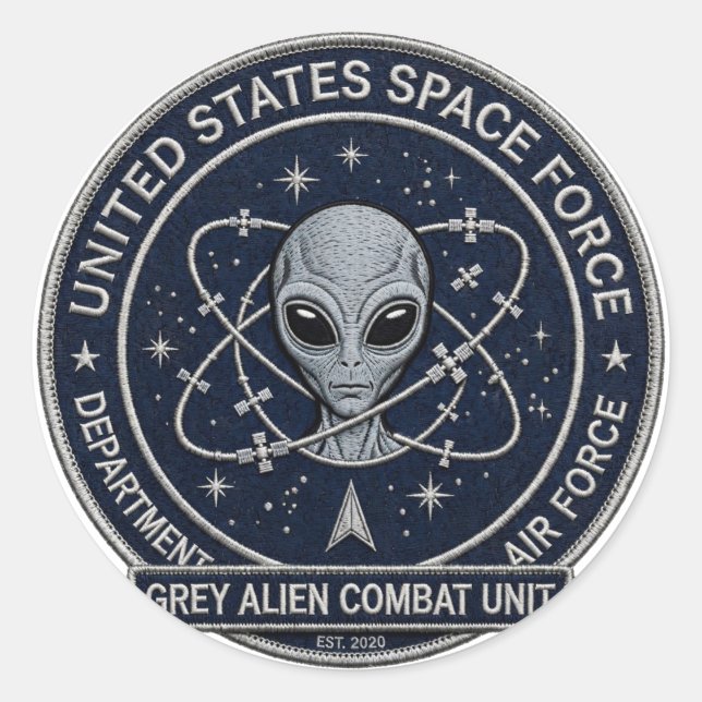 Grey Alien Combat Unit Classic Round Sticker (Front)