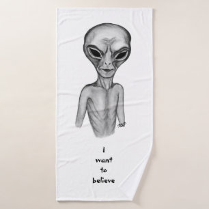 Grey Alien , I want to believe Bath Towel Set