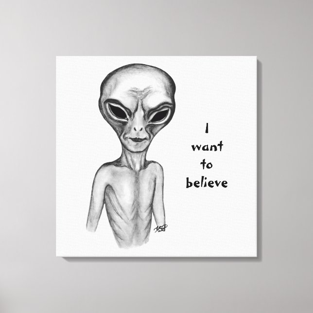Grey Alien , I want to believe Canvas Print (Front)