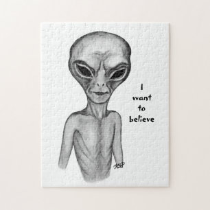 Grey Alien , I want to believe Jigsaw Puzzle