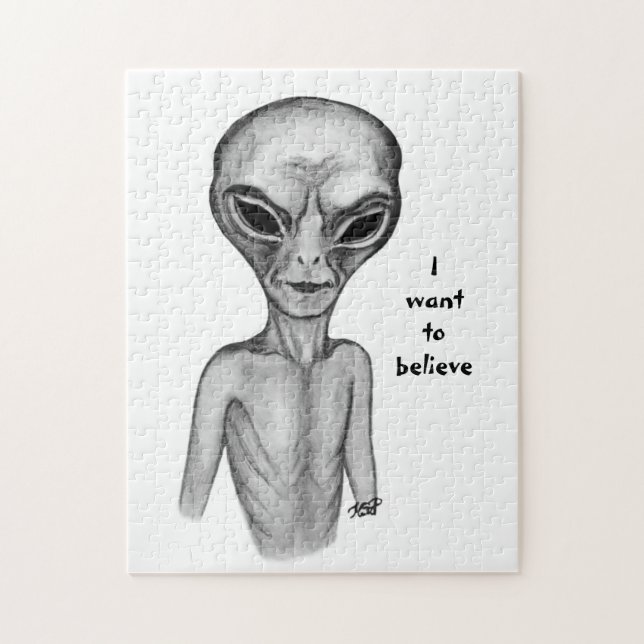 Grey Alien , I want to believe Jigsaw Puzzle (Vertical)