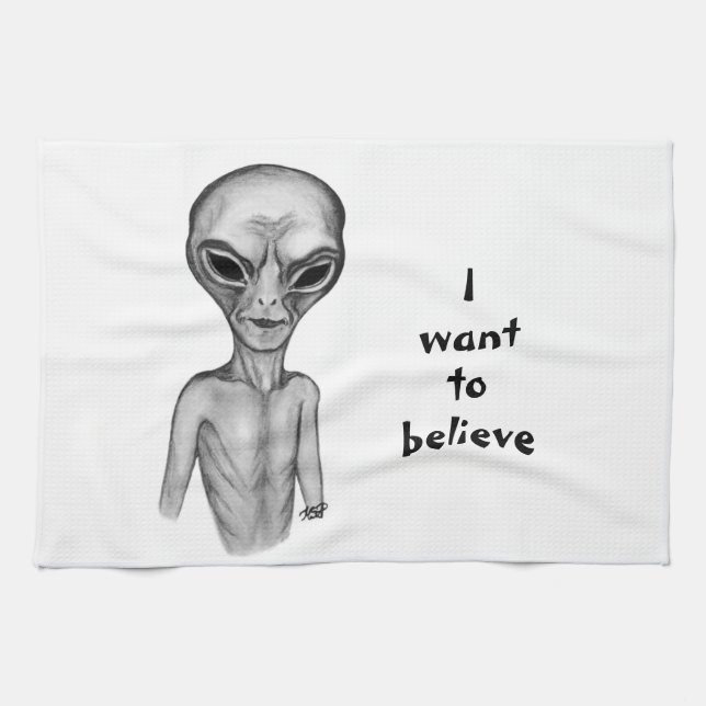 Grey Alien , I want to believe Kitchen Towel (Horizontal)