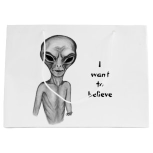 Grey Alien , I want to believe Large Gift Bag