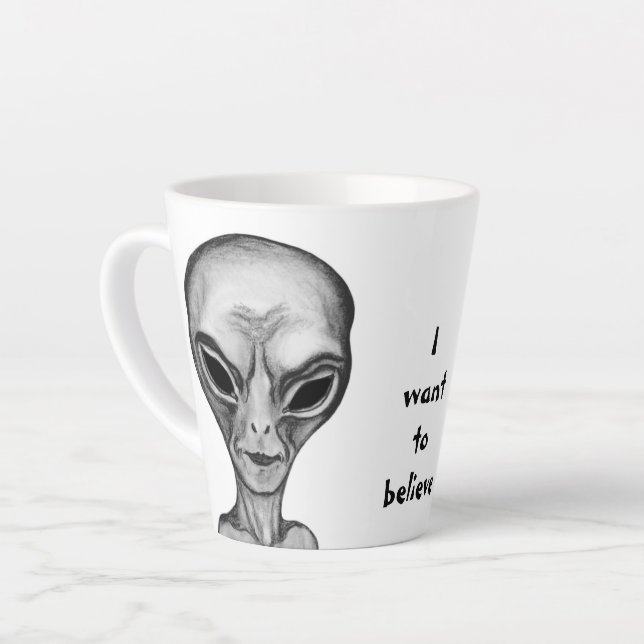 Grey Alien , I want to believe Latte Mug (Left Angle)