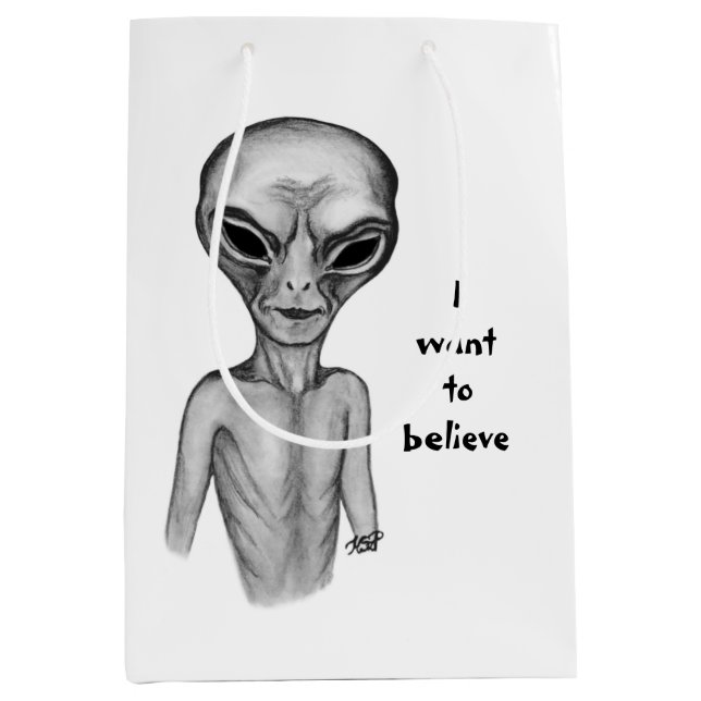 Grey Alien , I want to believe  Medium Gift Bag (Front)