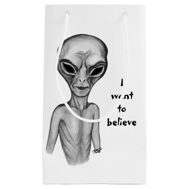 Grey Alien , I want to believe Small Gift Bag (Front)