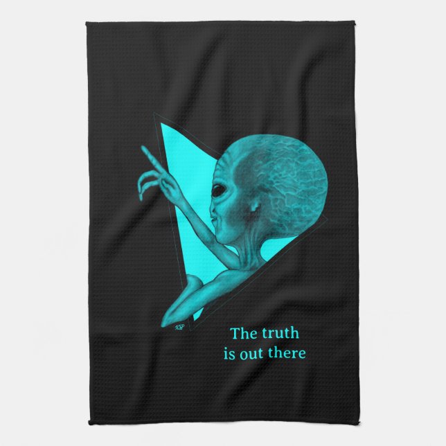 Grey Alien, the truth is out there Tea Towel (Vertical)