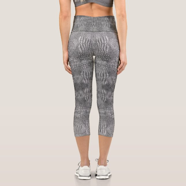 Grey Alligator Crocodile Reptile Leather Pattern Capri Leggings (Back)
