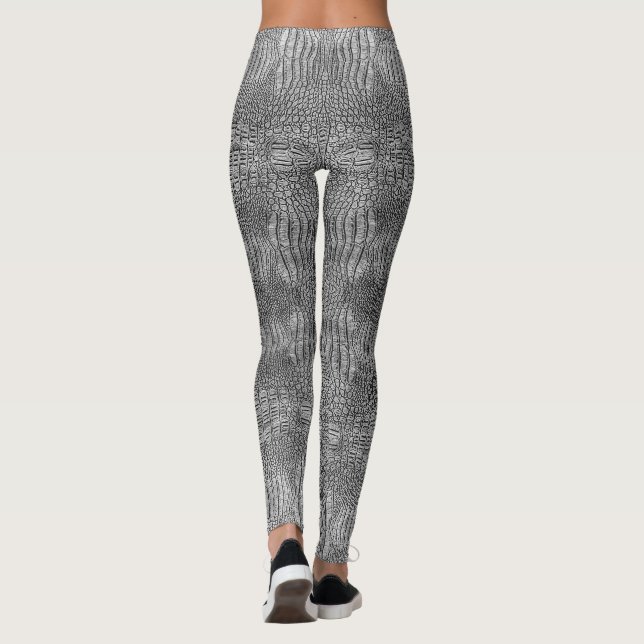 Grey Alligator Crocodile Reptile Leather Pattern Leggings (Back)
