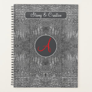 Grey Alligator Leather Scales Custom Monogram Planner