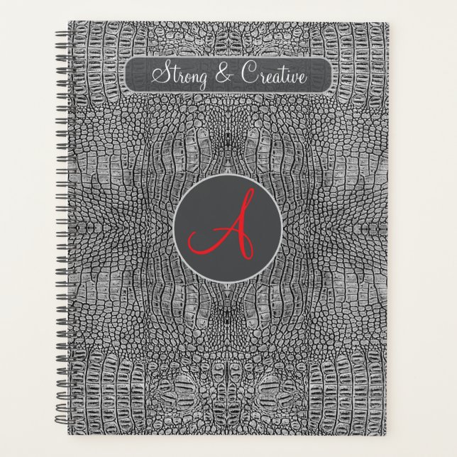 Grey Alligator Leather Scales Custom Monogram  Planner (Front)