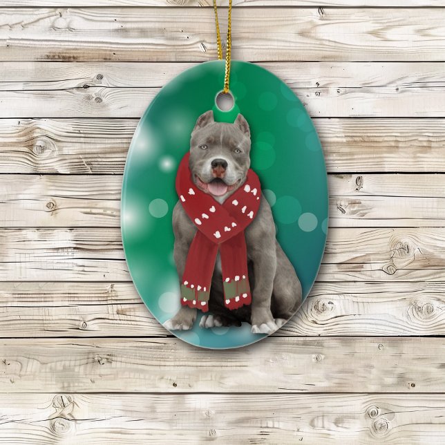 Grey American Bully Dog Christmas  Ceramic Tree Decoration (Creator Uploaded)