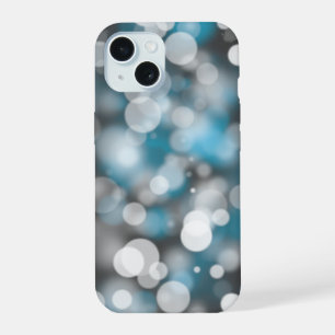 Grey and Aqua Bokeh Party Lights iPhone 15 Case