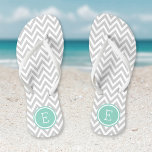 Grey and Aqua Chevron Monogram<br><div class="desc">Custom printed flip flop sandals with a stylish modern chevron pattern and your custom monogram or other text in a circle frame. Click Customise It to change text fonts and colours or add your own images to create a unique one of a kind design!</div>