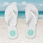 Grey and Aqua Chevron Monogram Jandals<br><div class="desc">Custom printed flip flop sandals with a stylish modern chevron pattern and your custom monogram or other text in a circle frame. Click Customise It to change text fonts and colours or add your own images to create a unique one of a kind design!</div>