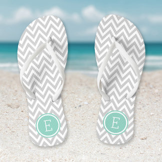 Grey and Aqua Chevron Monogram Jandals