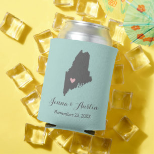 Grey and Aqua Maine Wedding Favour Can Cooler