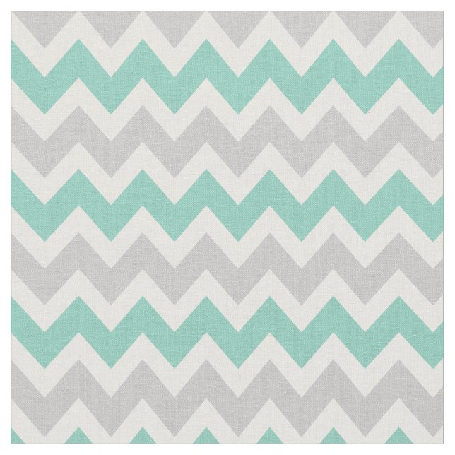 Grey and Aqua Modern Chevron Fabric (Close Up)