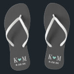 Grey and Aqua Modern Wedding Monogram Jandals<br><div class="desc">Custom printed flip flop sandals personalised with a cute heart and your monogram initials and wedding date. Click Customise It to change text fonts and colours or add your own images to create a unique one of a kind design!</div>