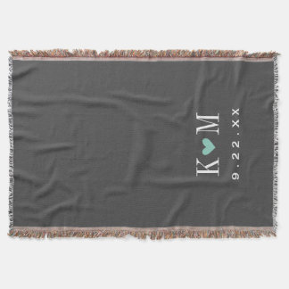 Grey and Aqua Modern Wedding Monogram Throw Blanket