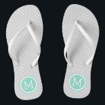 Grey and Aqua Tiny Dots Monogram Jandals<br><div class="desc">Custom printed flip flop sandals with a cute girly polka dot pattern and your custom monogram or other text in a circle frame. Click Customise It to change text fonts and colours or add your own images to create a unique one of a kind design!</div>