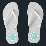 Grey and Aqua Tiny Dots Monogram Jandals<br><div class="desc">Custom printed flip flop sandals with a cute girly polka dot pattern and your custom monogram or other text in a circle frame. Click Customise It to change text fonts and colours or add your own images to create a unique one of a kind design!</div>