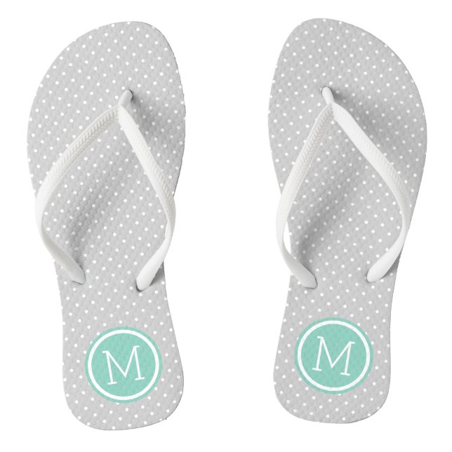 Grey and Aqua Tiny Dots Monogram Jandals (Footbed)