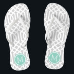 Grey and Aqua Trellis Monogram Jandals<br><div class="desc">Custom printed flip flop sandals with a stylish modern trellis pattern and your custom monogram or other text in a circle frame. Click Customise It to change text fonts and colours or add your own images to create a unique one of a kind design!</div>