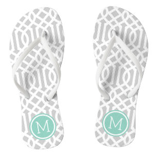 Grey and Aqua Trellis Monogram Jandals