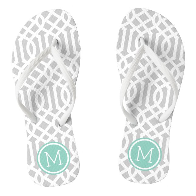 Grey and Aqua Trellis Monogram Jandals (Footbed)